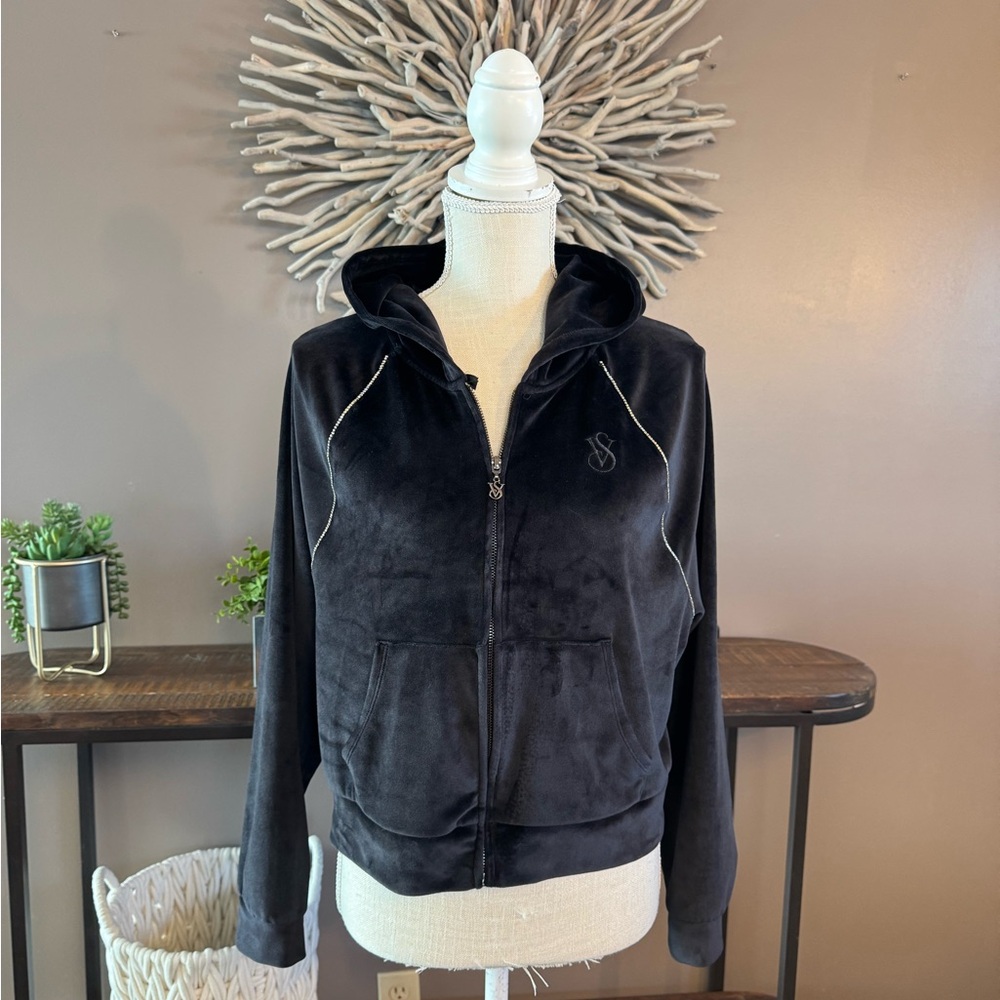 Victorias Secret Black Velvet zip up Hoodie